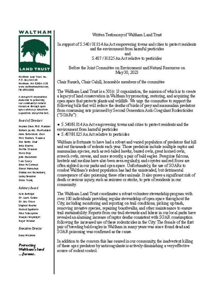 WLT Letter in Support of Two Bills