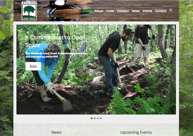 Picture of Waltham Land Trust's new website home page