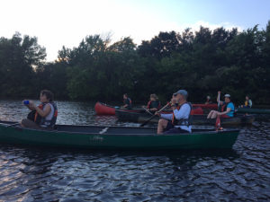 Moonlight guided paddle on the Charles River